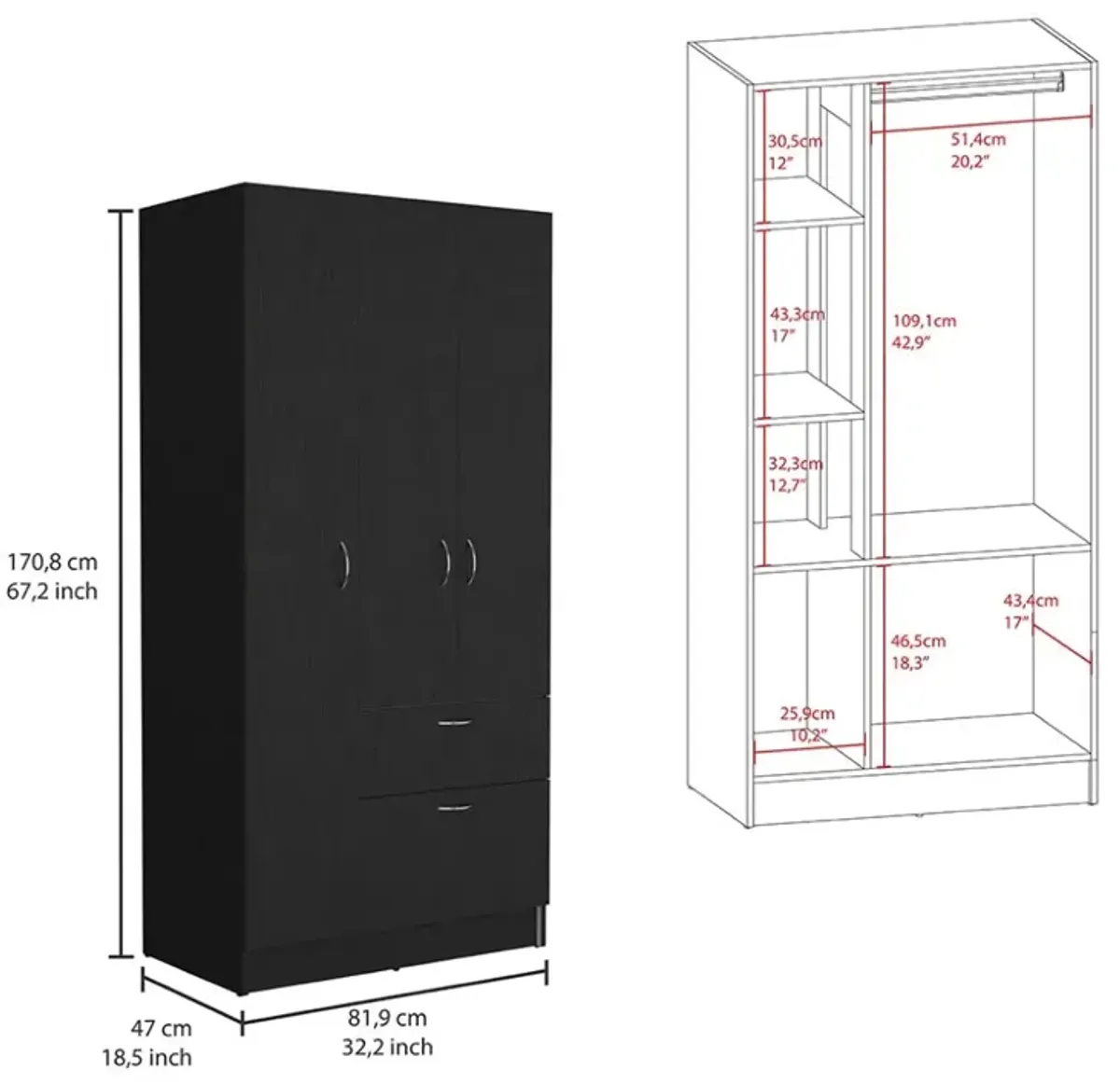 Armoire Cobra, Bedroom, Black / White