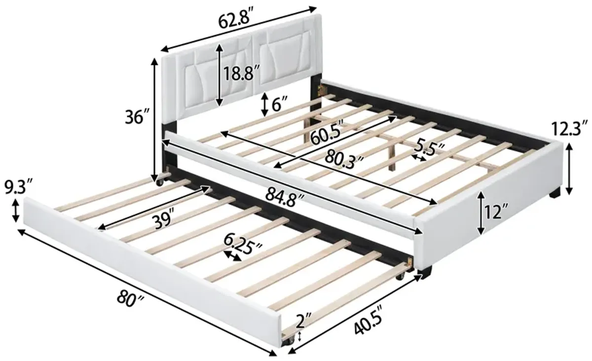 Merax PU Upholstered Platform Bed with Trundle