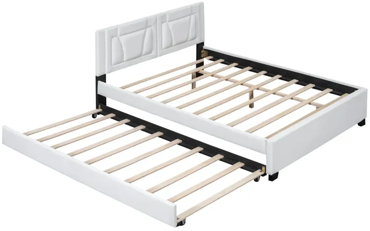 Merax PU Upholstered Platform Bed with Trundle