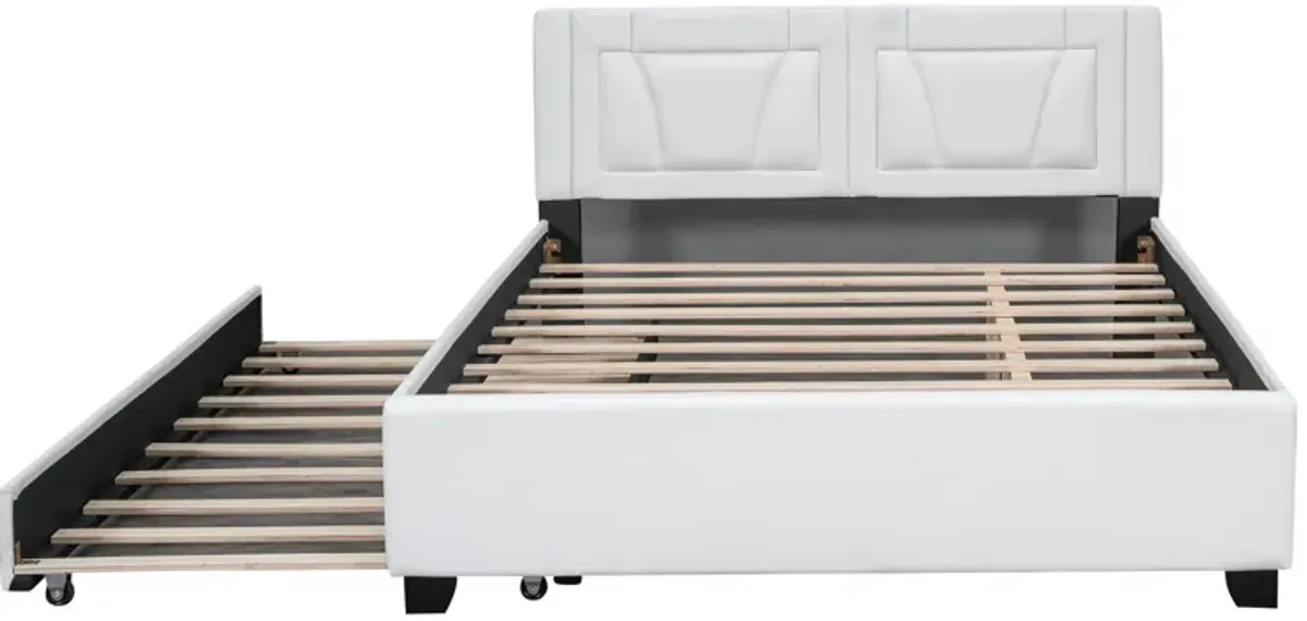 Merax PU Upholstered Platform Bed with Trundle