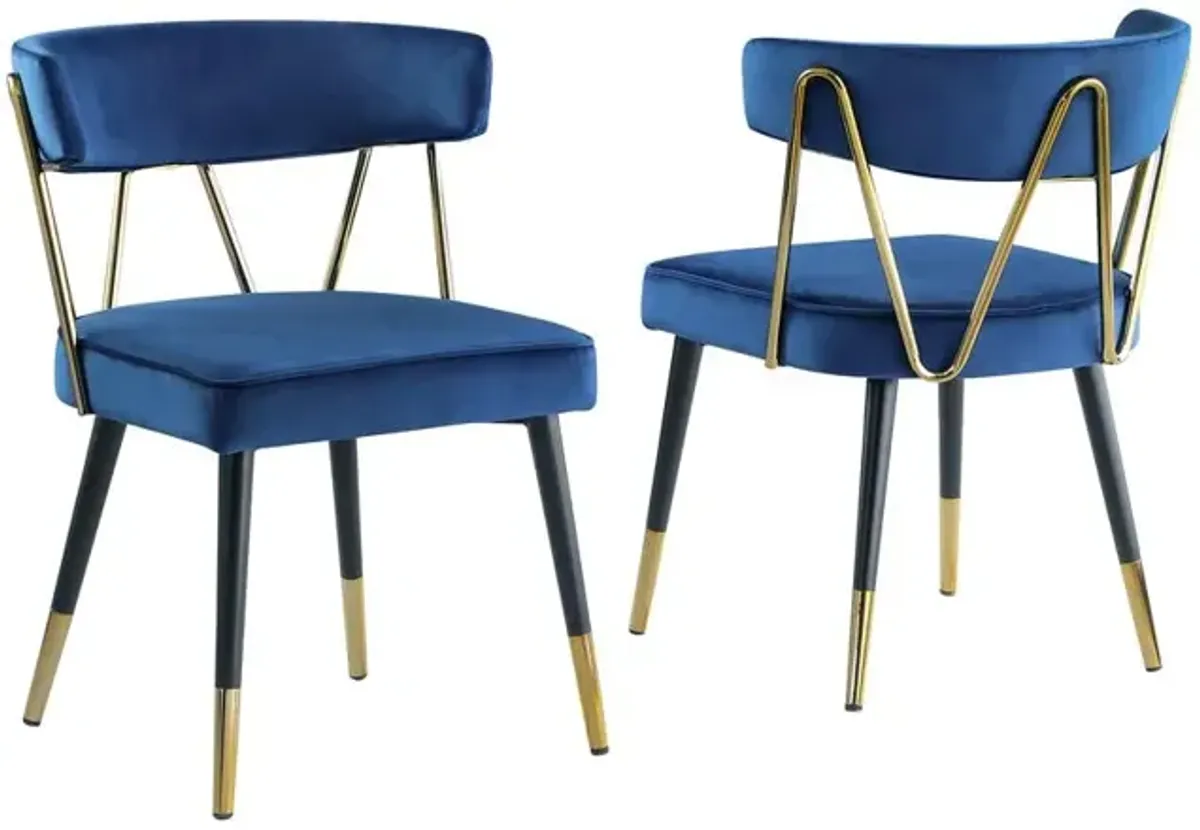 Aireys Navy Velvet Armless Chair with Gold Accents (Set of 2)