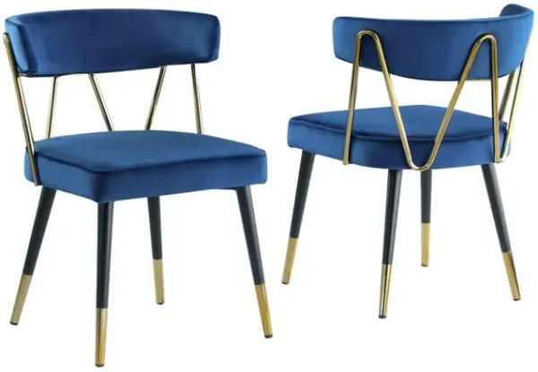 Aireys Navy Velvet Armless Chair with Gold Accents (Set of 2)