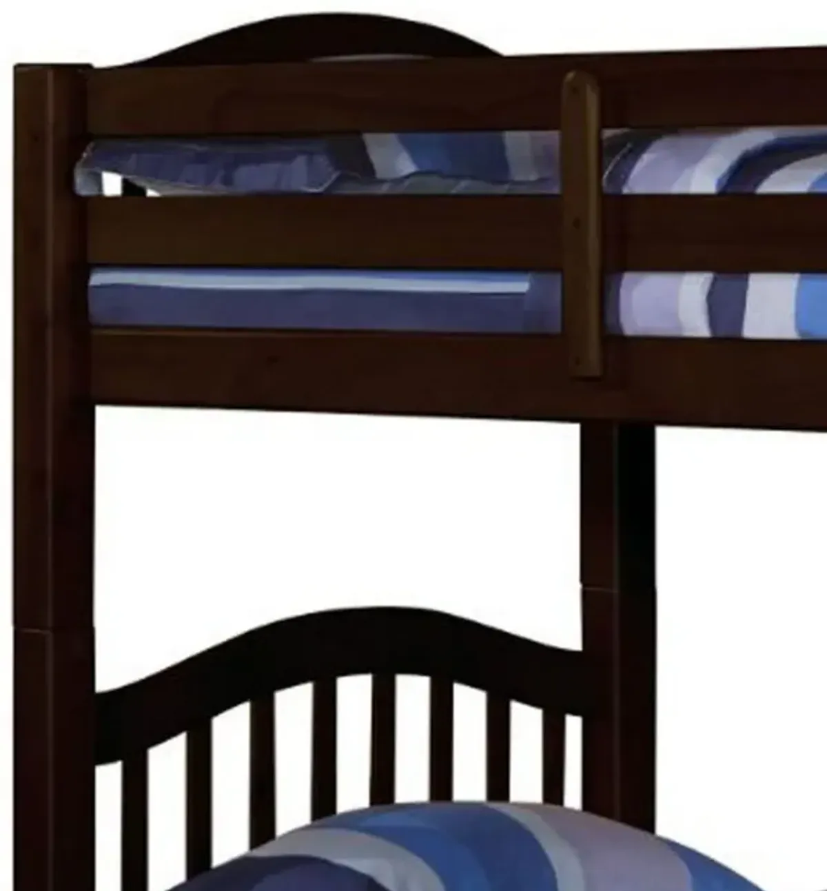 Twin Over Twin Bunk Bed, Pine Wood, Slatted Headboard, Espresso Brown  - Benzara