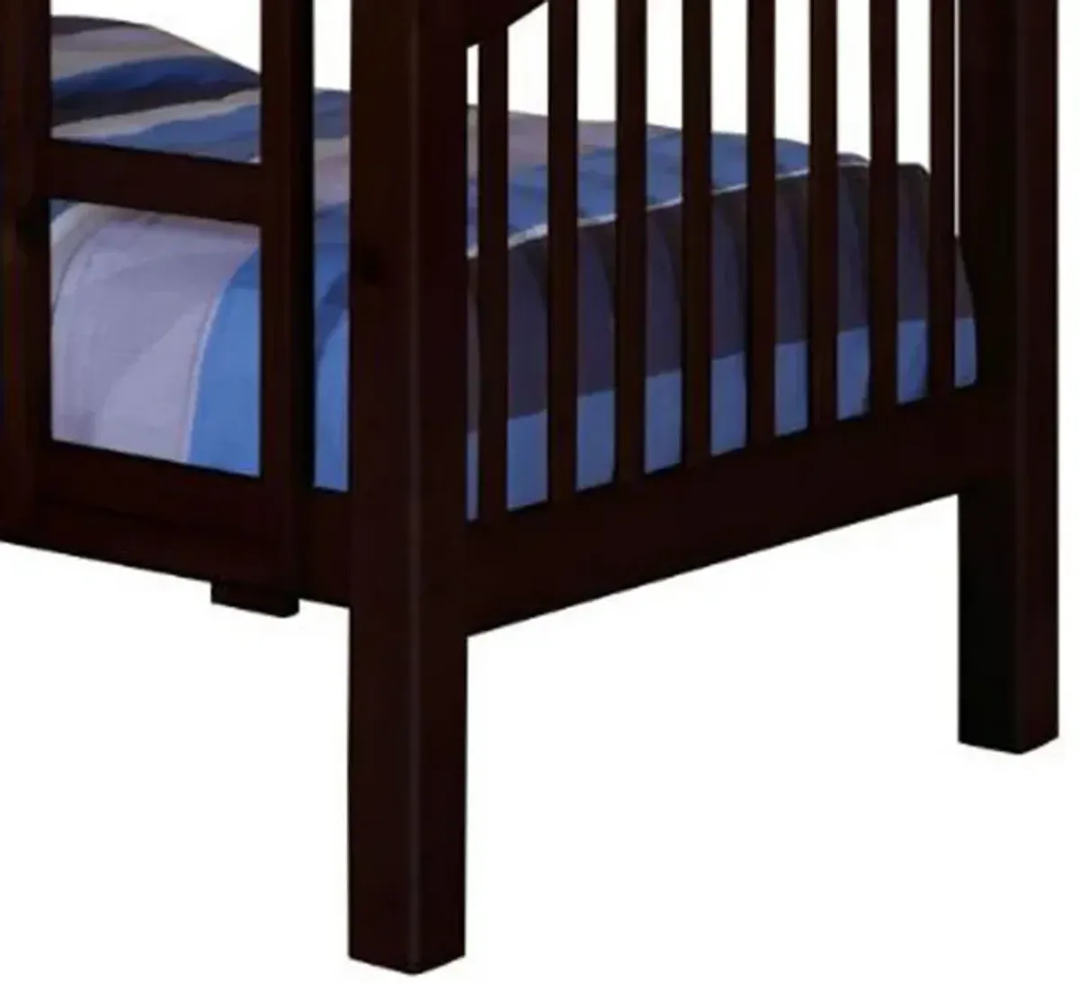 Twin Over Twin Bunk Bed, Pine Wood, Slatted Headboard, Espresso Brown  - Benzara