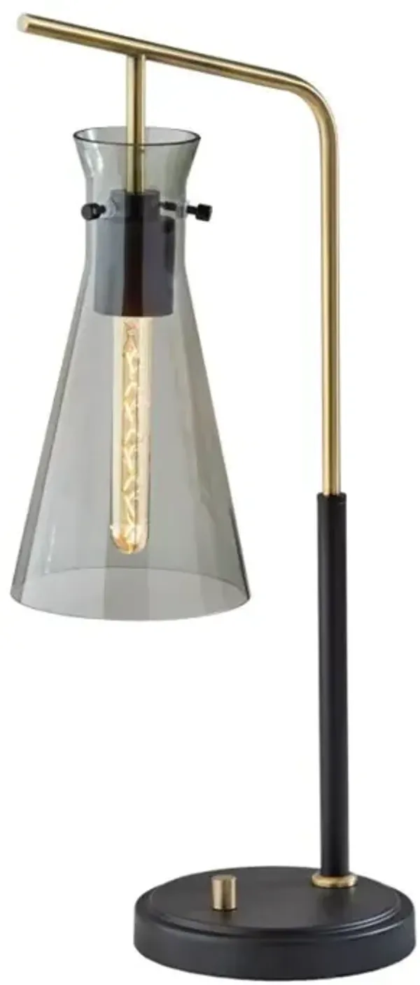 Hivvago 24" Black and Gold Metal Desk Lamp With Light Gray Cone Shade