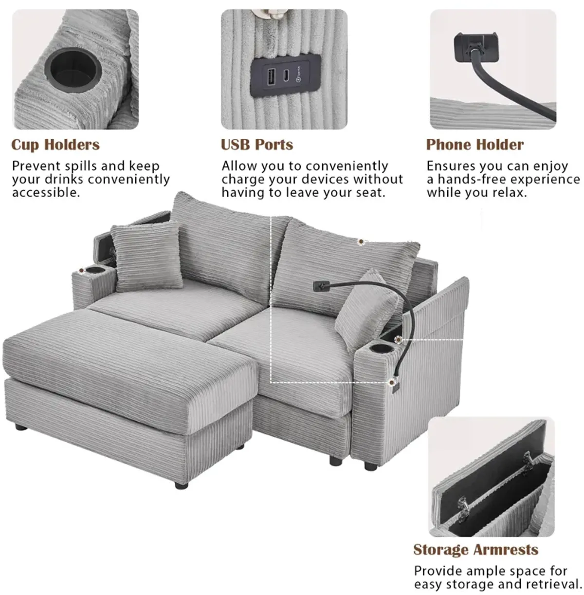 Merax Modern Loveseat Sofa with A Movable Ottoman