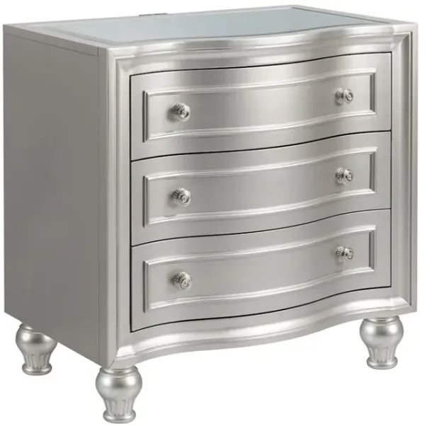New Classic Furniture Reflections Wood 3-Drawer Mirrored Top Nightstand, Silver