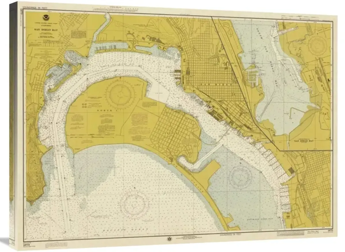 Nautical Chart - San Diego Bay ca. 1974 - Sepia Tinted-Canvas Art-36x27