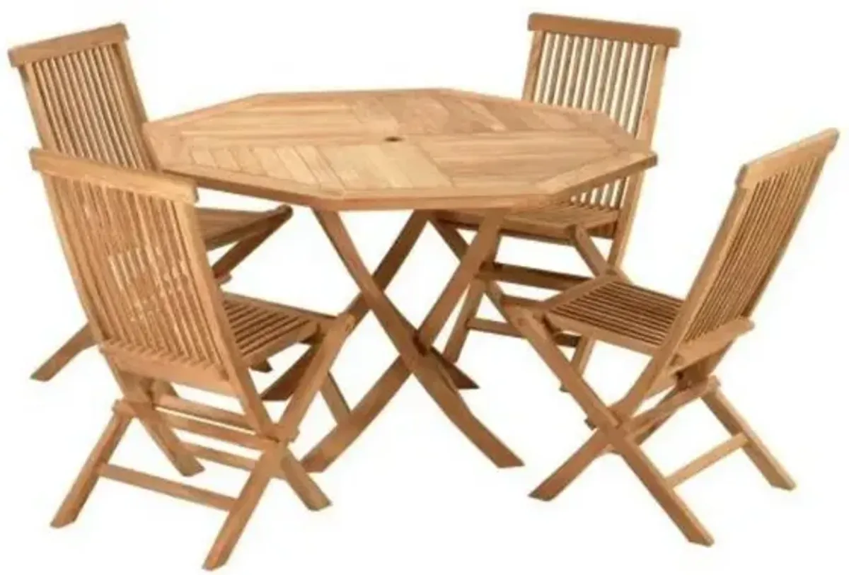 Teak Crestwood Octagonal Dining Set                   (1 table & 4 chairs)