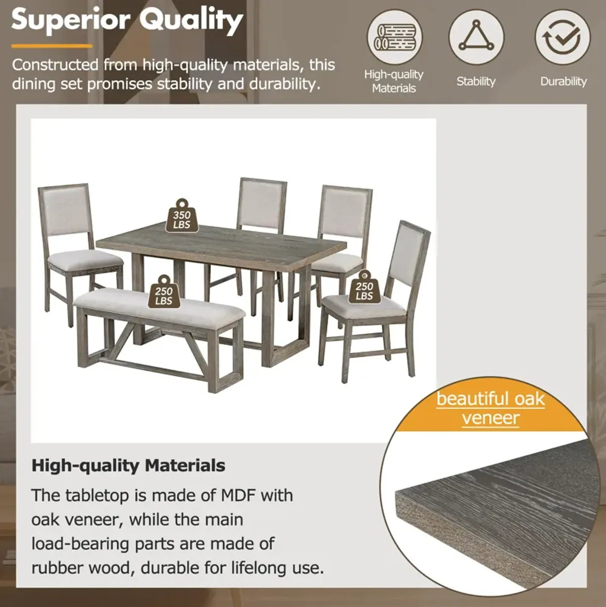 Merax 6-Piece Retro Wood Dining Set