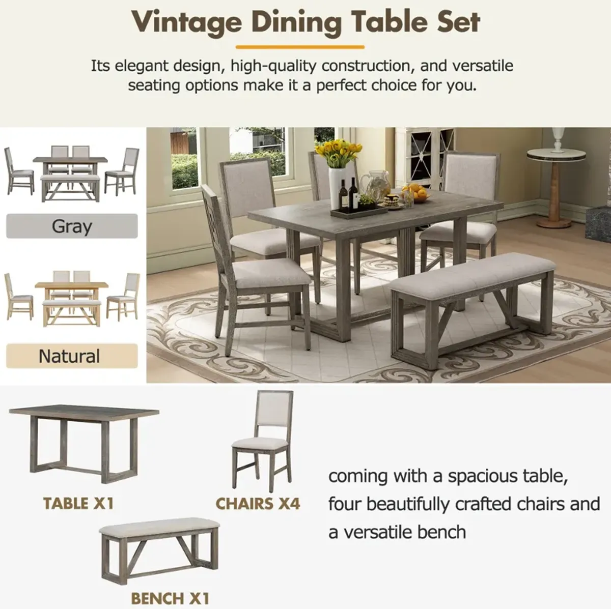 Merax 6-Piece Retro Wood Dining Set