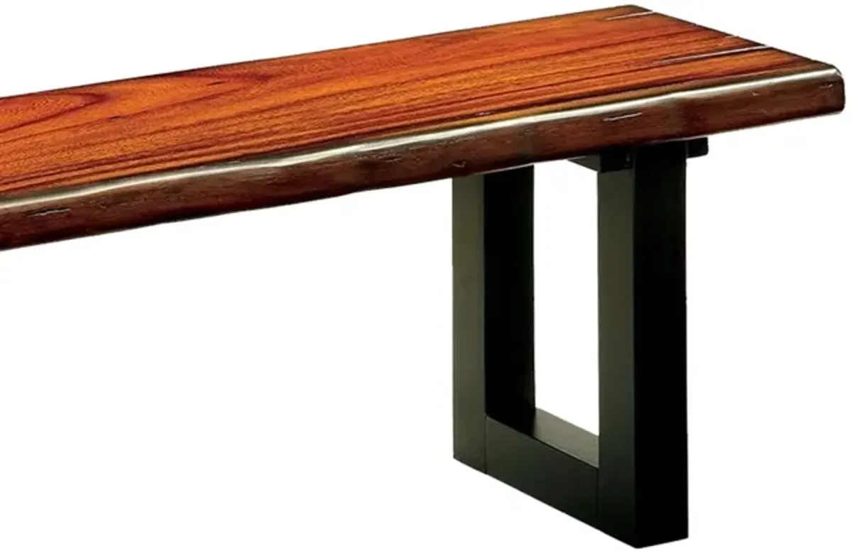 Rectangular Wooden Bench with Curved Edges and Sled Base, Brown and Black-Benzara