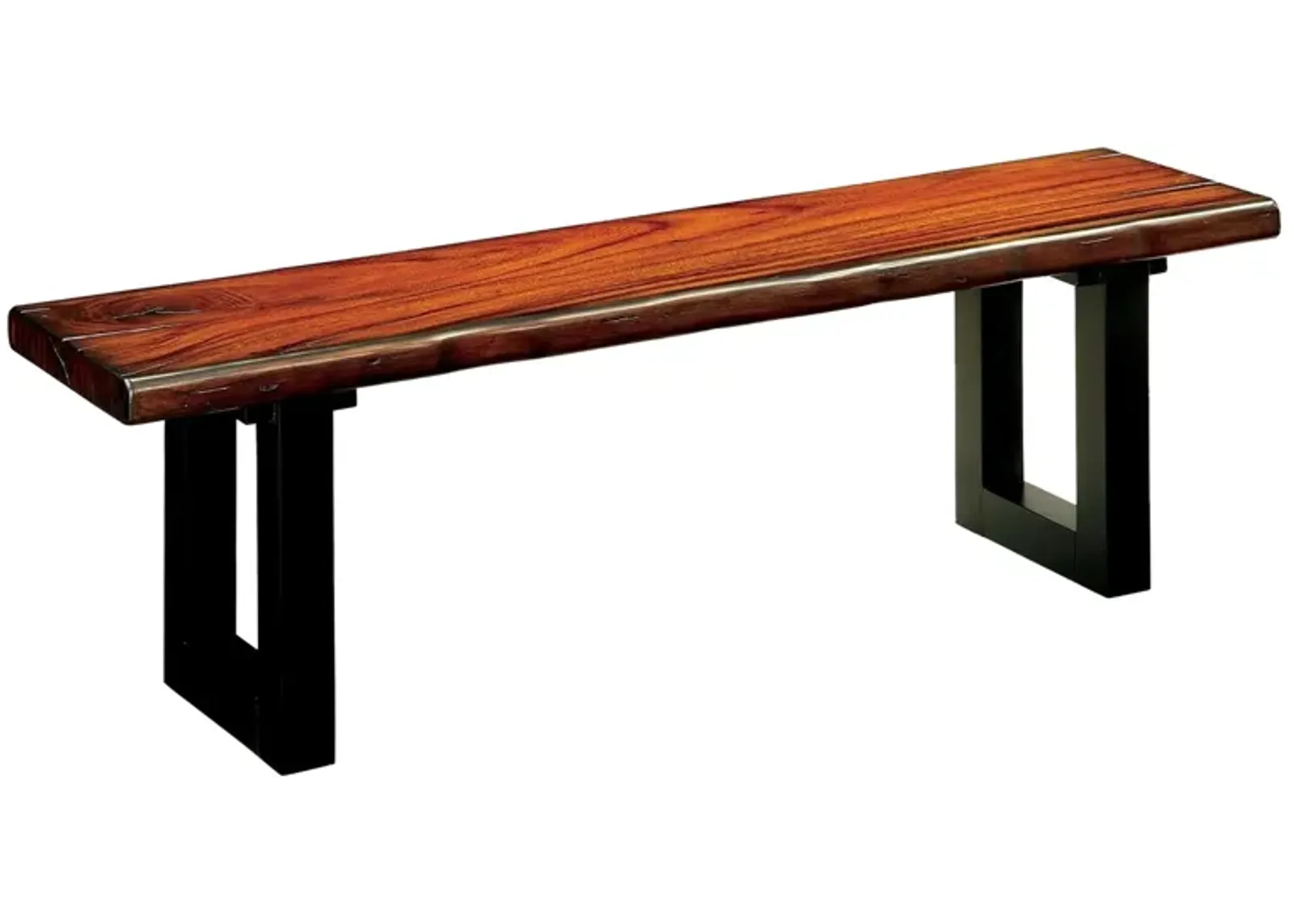 Rectangular Wooden Bench with Curved Edges and Sled Base, Brown and Black-Benzara