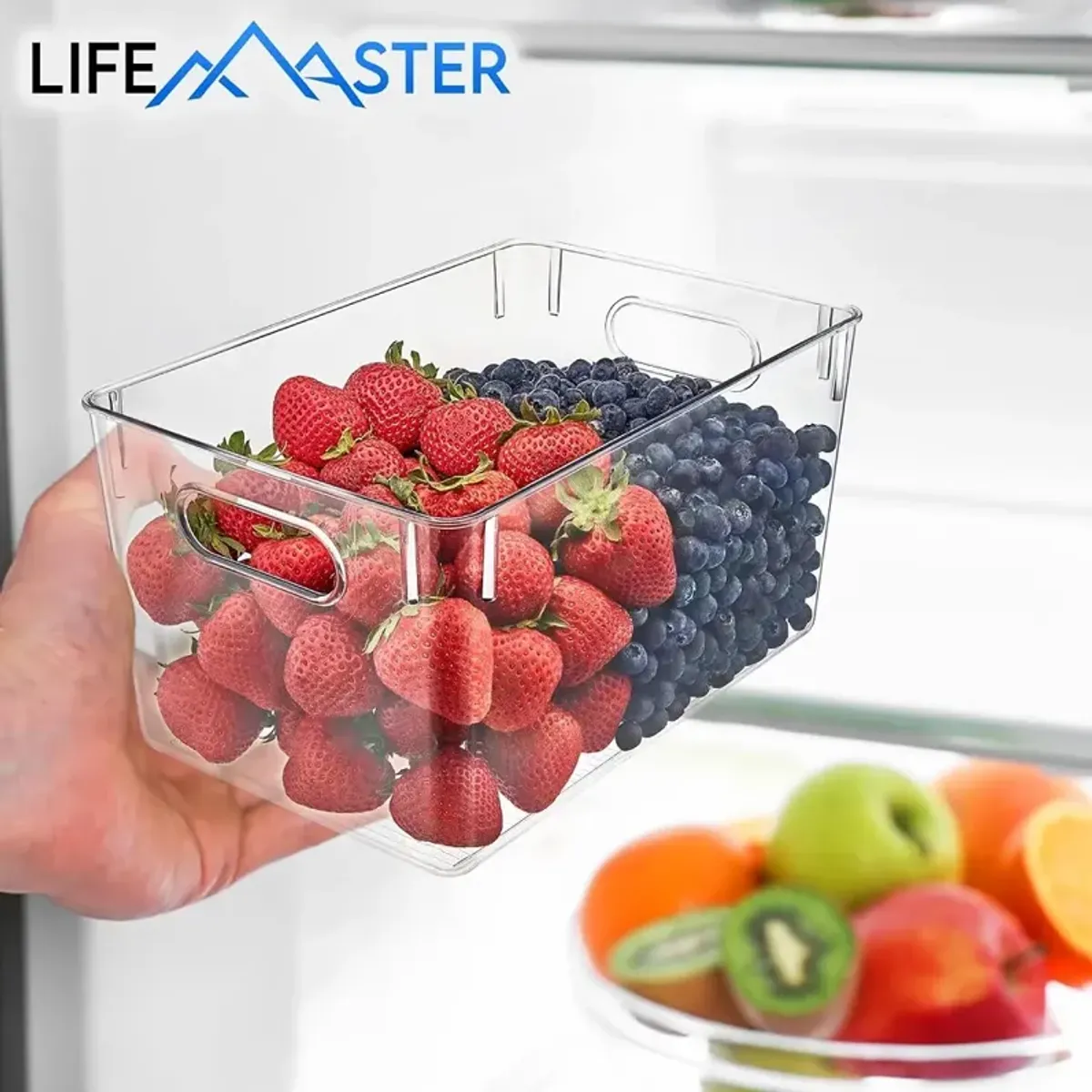 Multi-purpose Refrigerator Bins - 4 pieces Large Capacity Stackable Fridge Bin Organizer with Easy Grip Handles - Clear