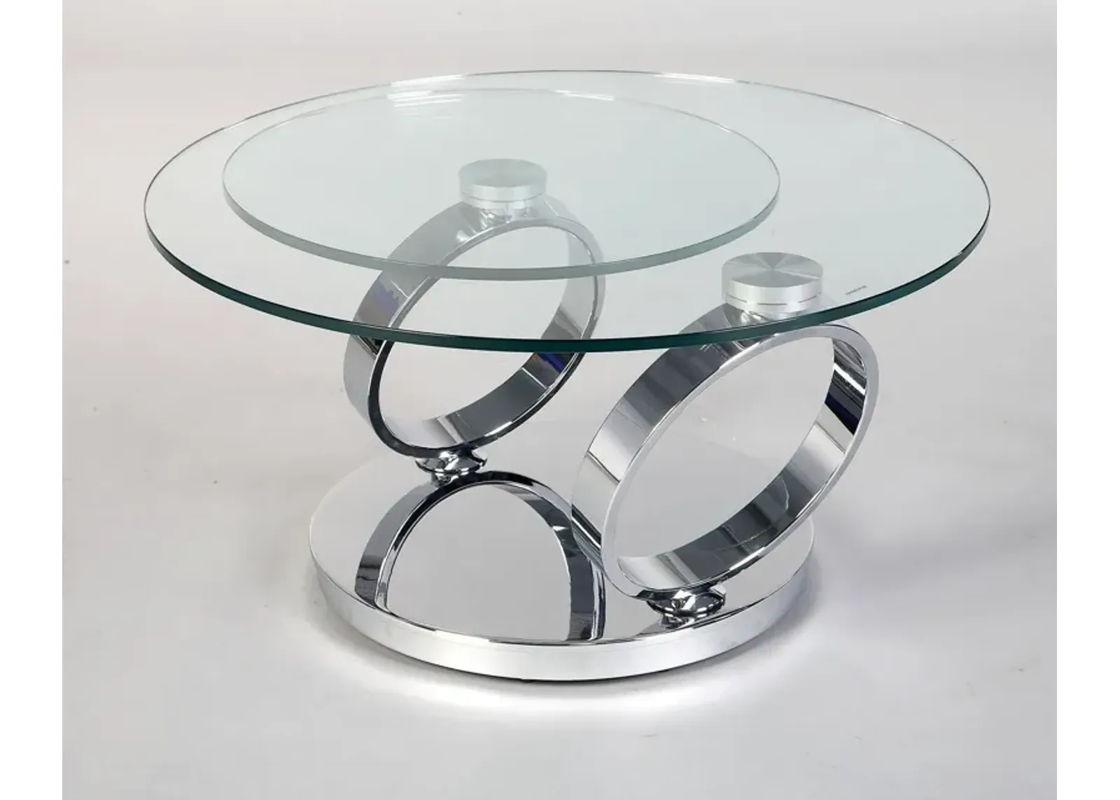 Motion coffee table with clear glass top (31.5"-53")x31.5"x17"H