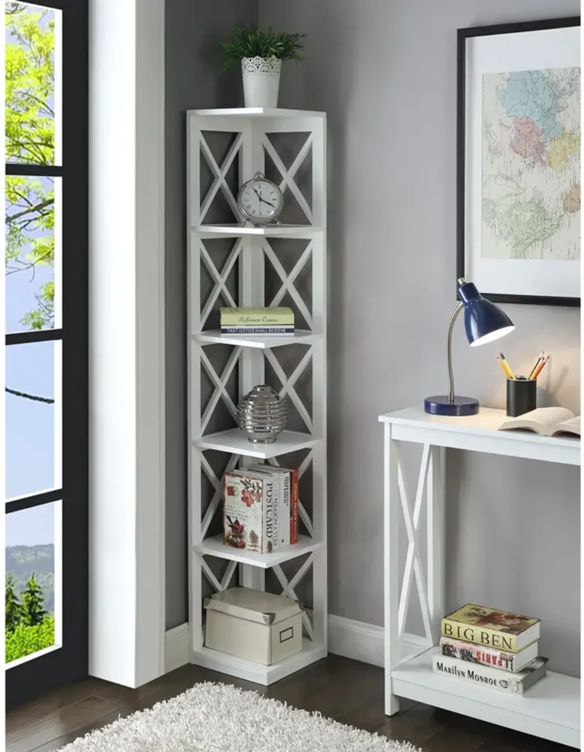 Convenience Concepts Oxford 5 Tier Corner Bookcase, White