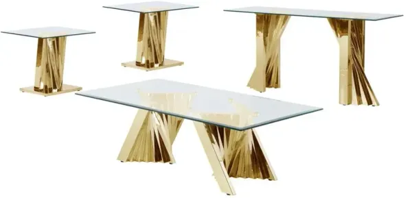 Best Quality Furniture Glass Coffee Table Sets: Coffee Table, 2 End Tables and Console Table with Stainless Steel Gold Base