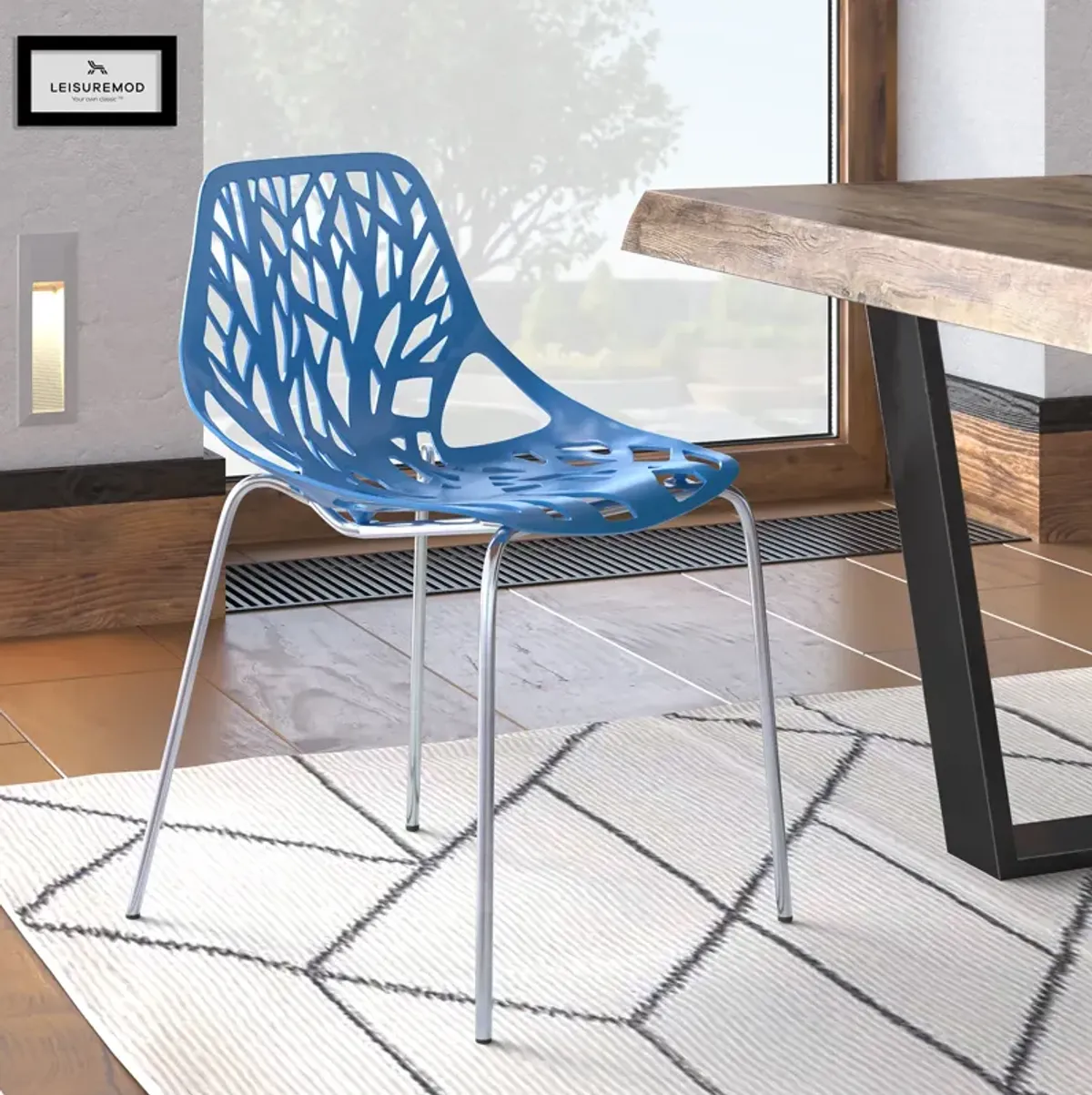 LeisureMod Modern Asbury Dining Chair w/ Chromed Legs