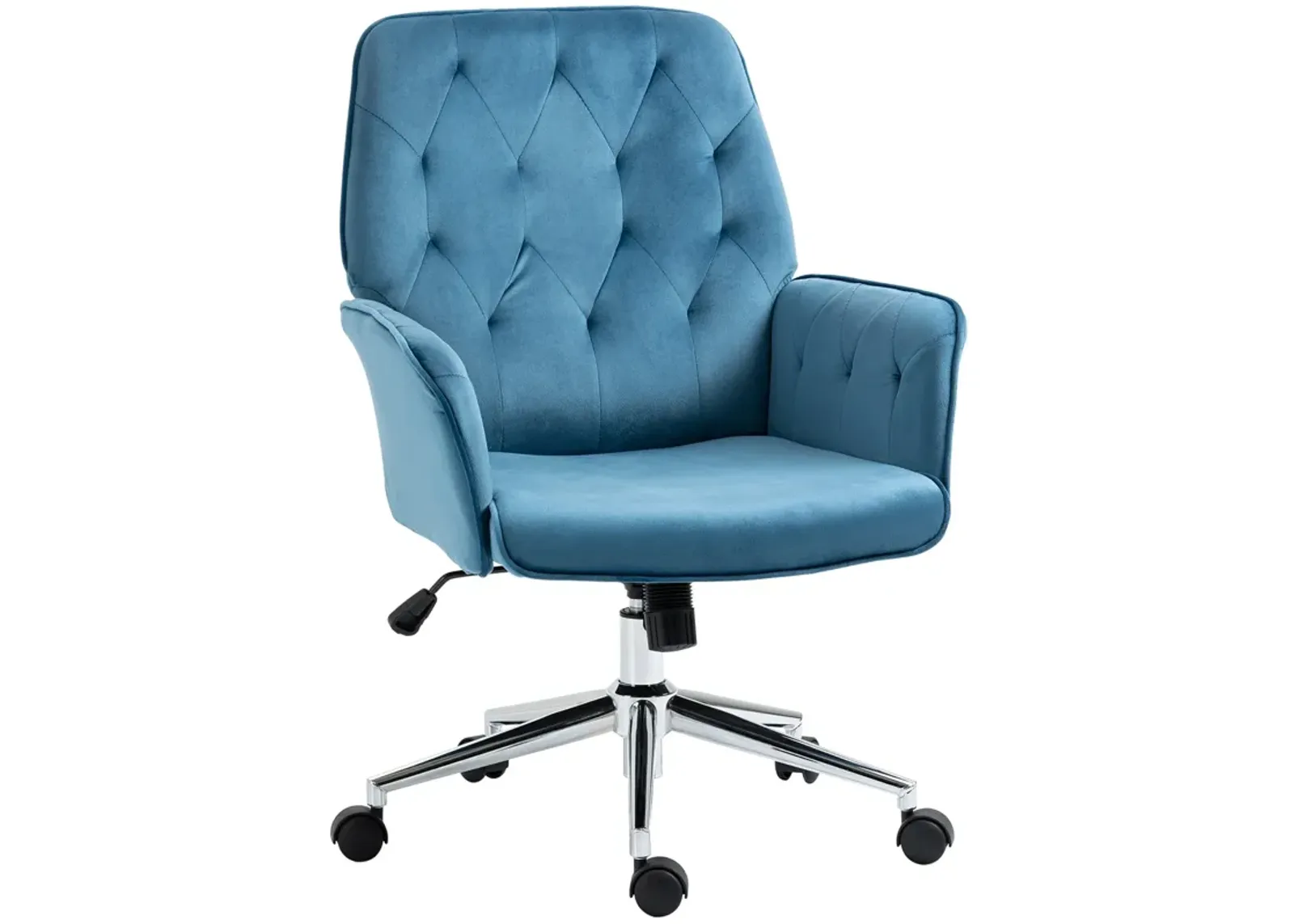 Blue Task Chair: Modern Mid-Back Tufted Linen Fabric Office Chair