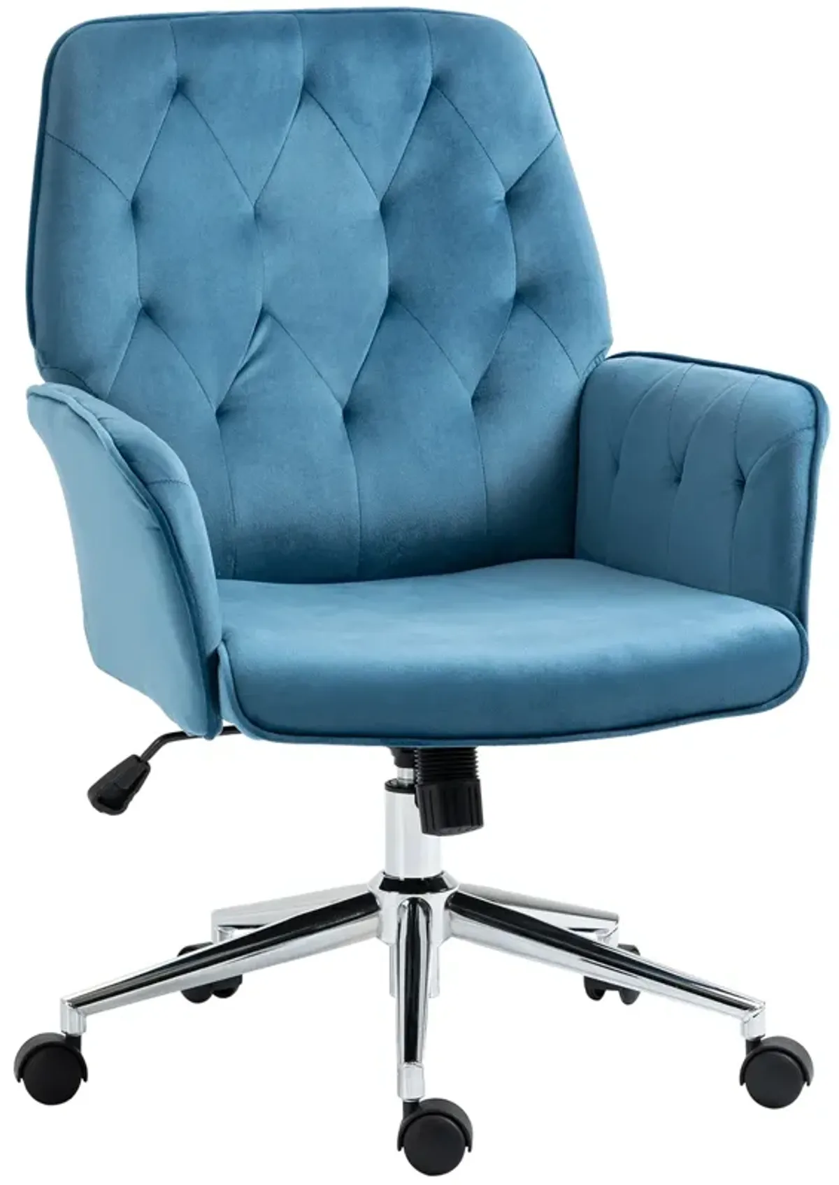 Blue Task Chair: Modern Mid-Back Tufted Linen Fabric Office Chair