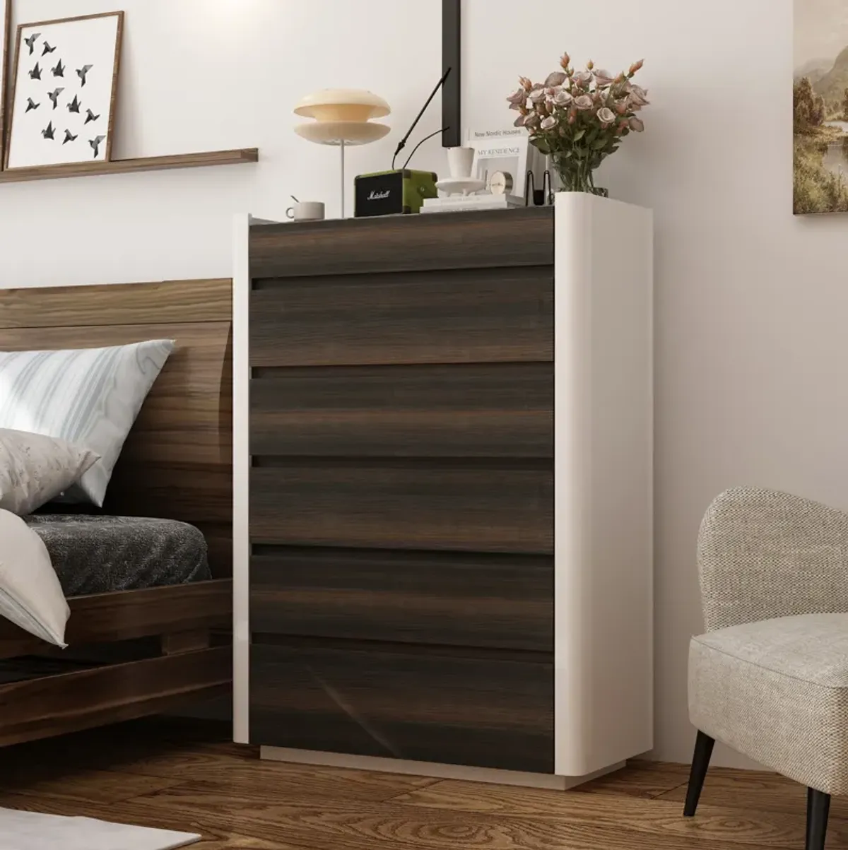 FUFU&GAGA Modern 6-Drawer Dresser with Ample Storage and Elegant Wood Finish for Bedroom or Living Room (33.5" W x 47.2" H x 15.7" D) Brown