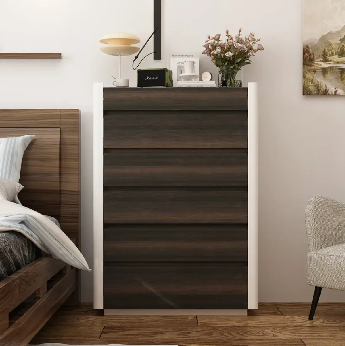 FUFU&GAGA Modern 6-Drawer Dresser with Ample Storage and Elegant Wood Finish for Bedroom or Living Room (33.5" W x 47.2" H x 15.7" D) Brown