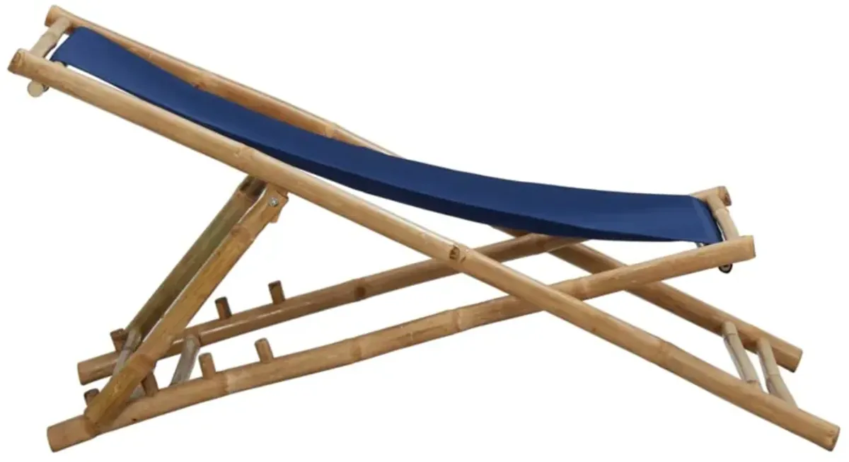 vidaXL Deck Chair Bamboo and Canvas Navy Blue