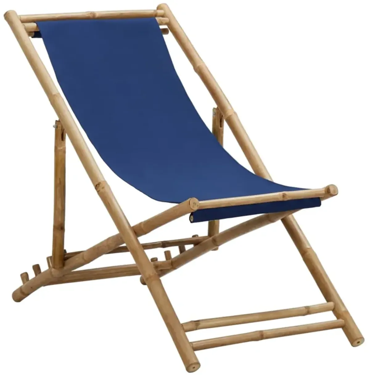 vidaXL Deck Chair Bamboo and Canvas Navy Blue