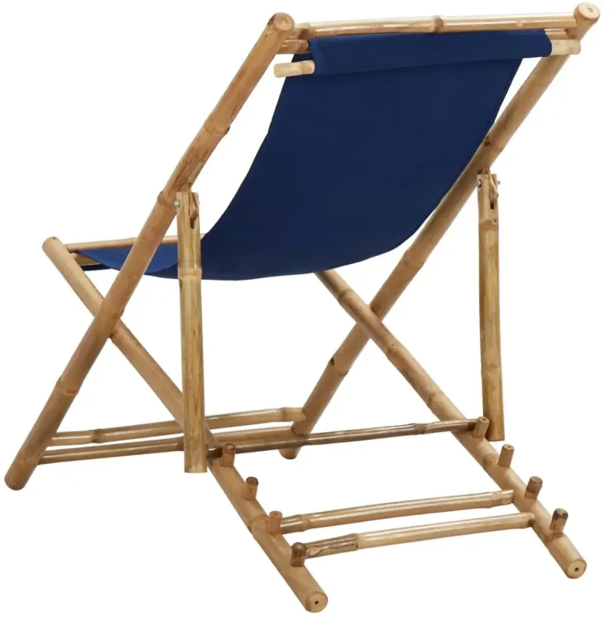 vidaXL Deck Chair Bamboo and Canvas Navy Blue