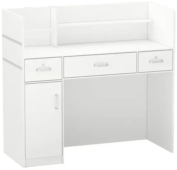 47.2 in. Rectangle White Wooden Desk with 3-Drawers, Cabinet and Shelves