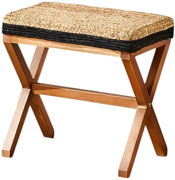 Ottoman Footstool Stylish with X-Shaped Wooden Legs for Living Room & Bedroom