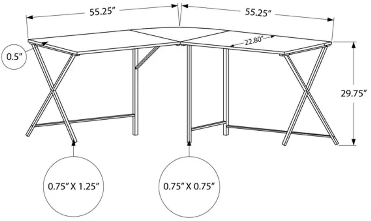 Monarch Specialties I 7195 Computer Desk, Home Office, Corner, 55"L, L Shape, Work, Laptop, Metal, Laminate, White, Black, Contemporary, Modern