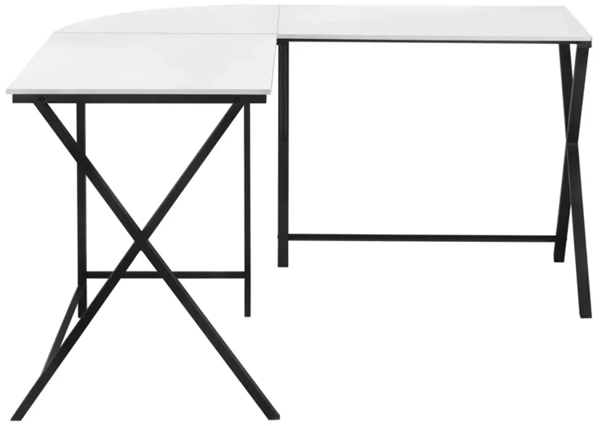 Monarch Specialties I 7195 Computer Desk, Home Office, Corner, 55"L, L Shape, Work, Laptop, Metal, Laminate, White, Black, Contemporary, Modern