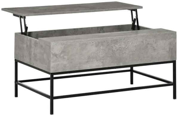 Grey Hidden Storage: Lift Top Coffee Table with Steel Legs