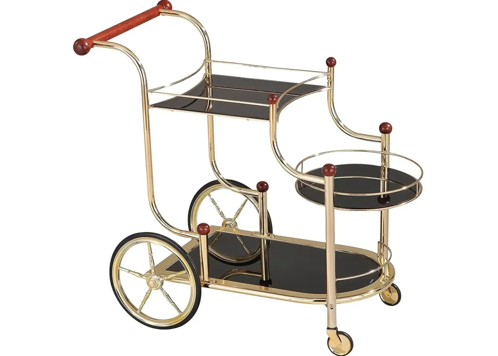 Lacy Serving Cart, Gold Plated, Cherry Wood & Black Glass