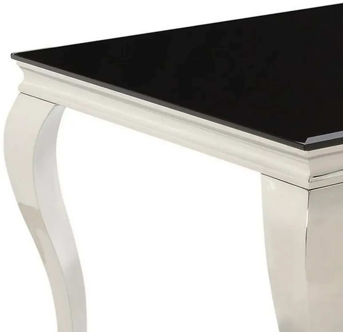 Dining Table with Glass Top and Metal Legs, Black and Chrome-Benzara