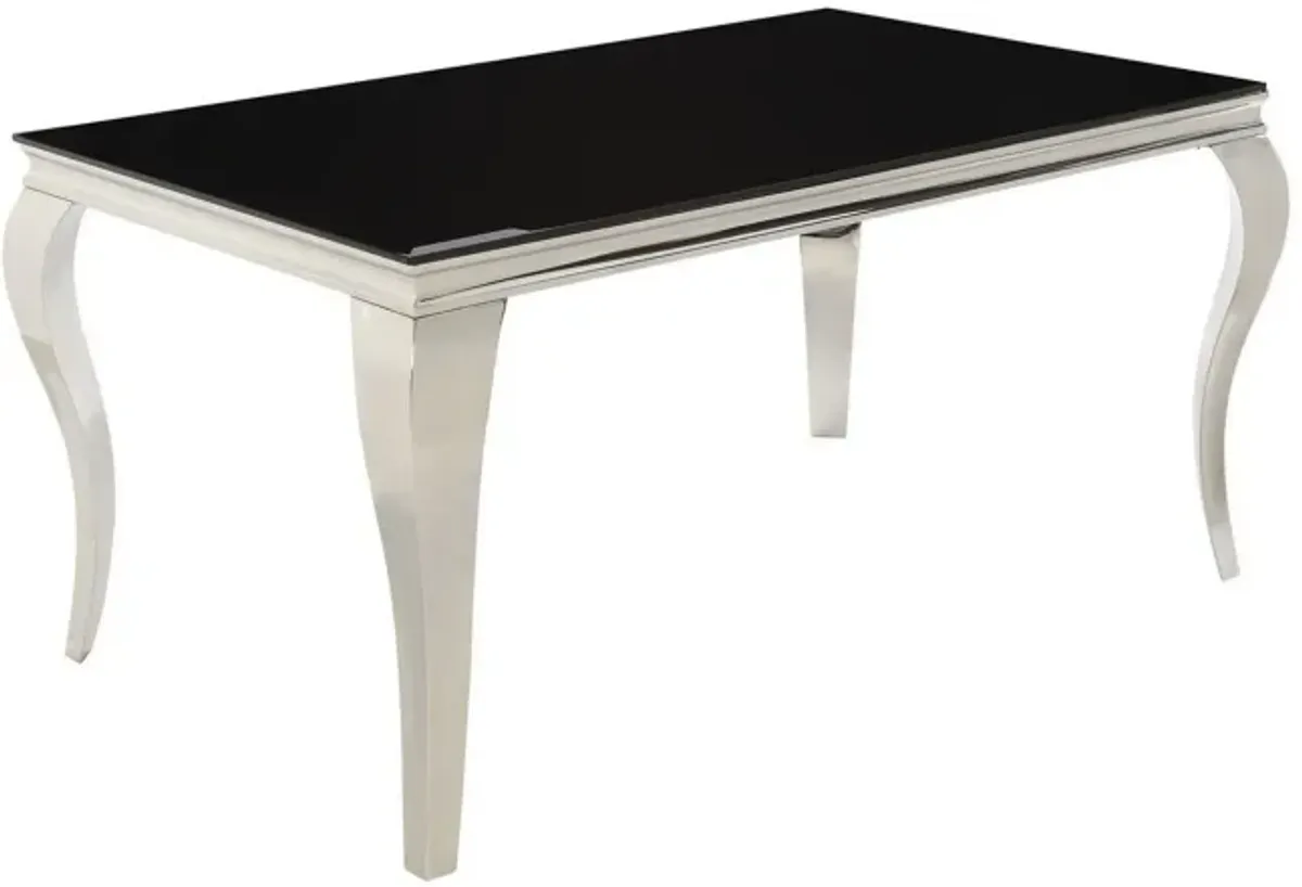 Dining Table with Glass Top and Metal Legs, Black and Chrome-Benzara