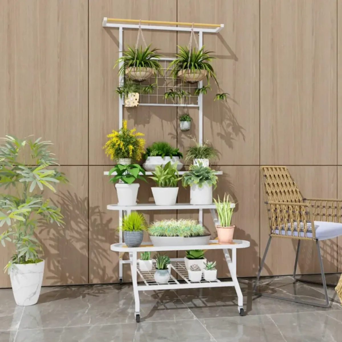 Hivvago 4-Tier Hanging Plant Stand with Hanging Bar