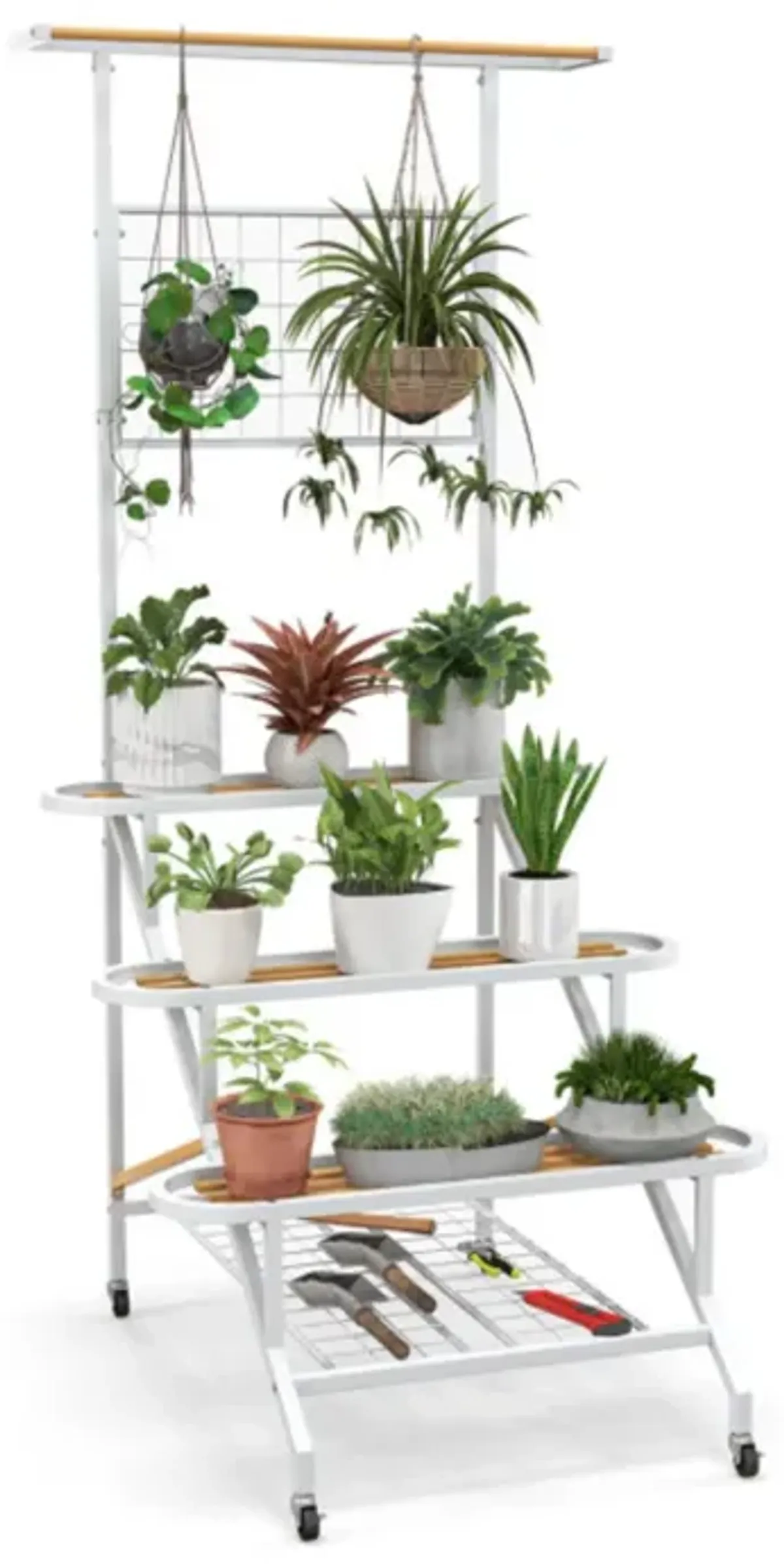 Hivvago 4-Tier Hanging Plant Stand with Hanging Bar