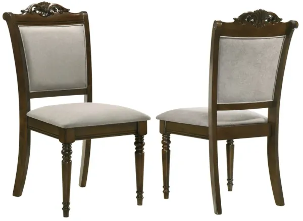 Ross Dining Chair Set of 2, Gray, Classic Turned Legs, Chestnut Brown - Benzara