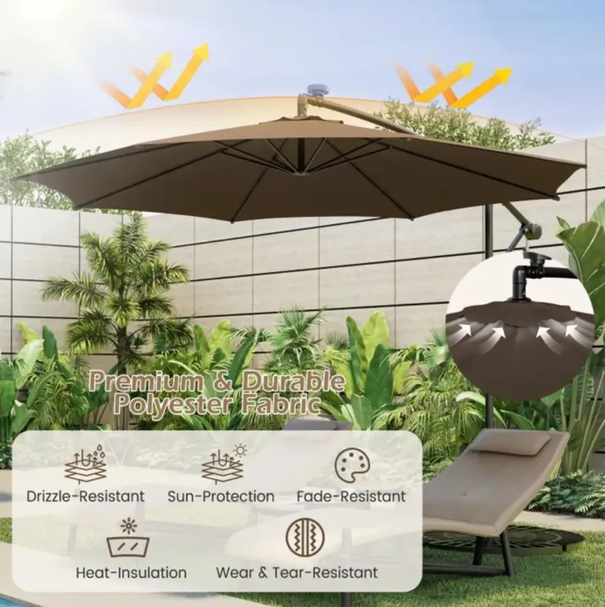 Hivvago 10 Feet Patio Umbrella with 112 Solar-Powered LED Lights