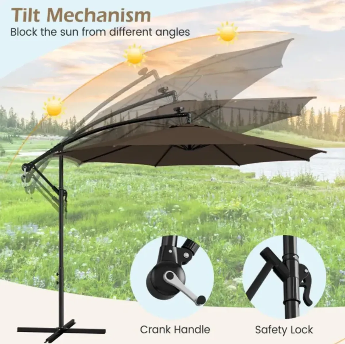 Hivvago 10 Feet Patio Umbrella with 112 Solar-Powered LED Lights