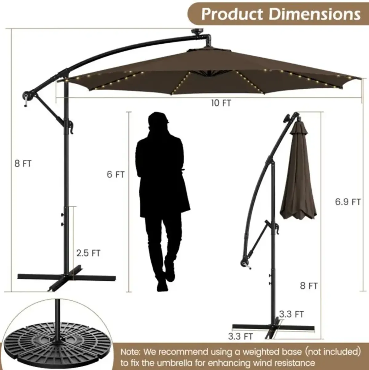 Hivvago 10 Feet Patio Umbrella with 112 Solar-Powered LED Lights