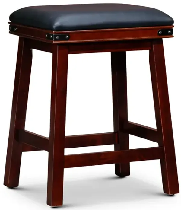 Nio 24 Inch Swivel Counter Stool, Black Bonded Leather, Espresso Brown Wood - Benzara