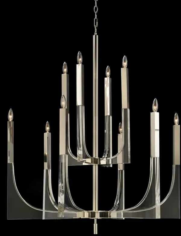 Acrylic And Nickel Ten-Light Chandelier