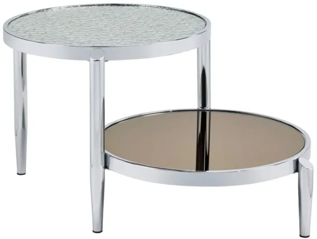 Hivvago 37" Chrome And Silver Mirrored Two Tier Round Mirrored Coffee Table