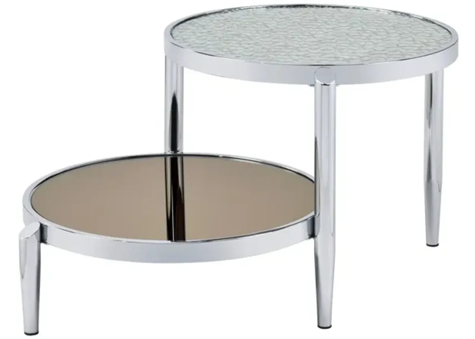 Hivvago 37" Chrome And Silver Mirrored Two Tier Round Mirrored Coffee Table