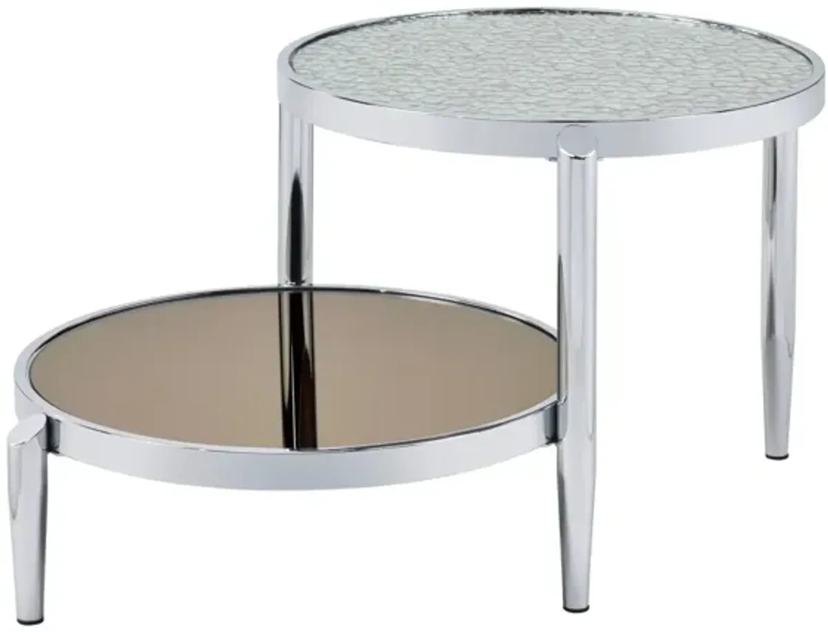 Hivvago 37" Chrome And Silver Mirrored Two Tier Round Mirrored Coffee Table