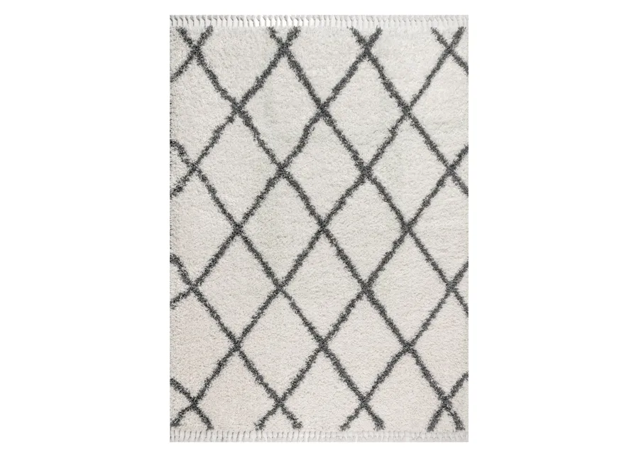 Gabrielle Mercer Shag Plush Tassel Moroccan Geometric Trellis Area Rug