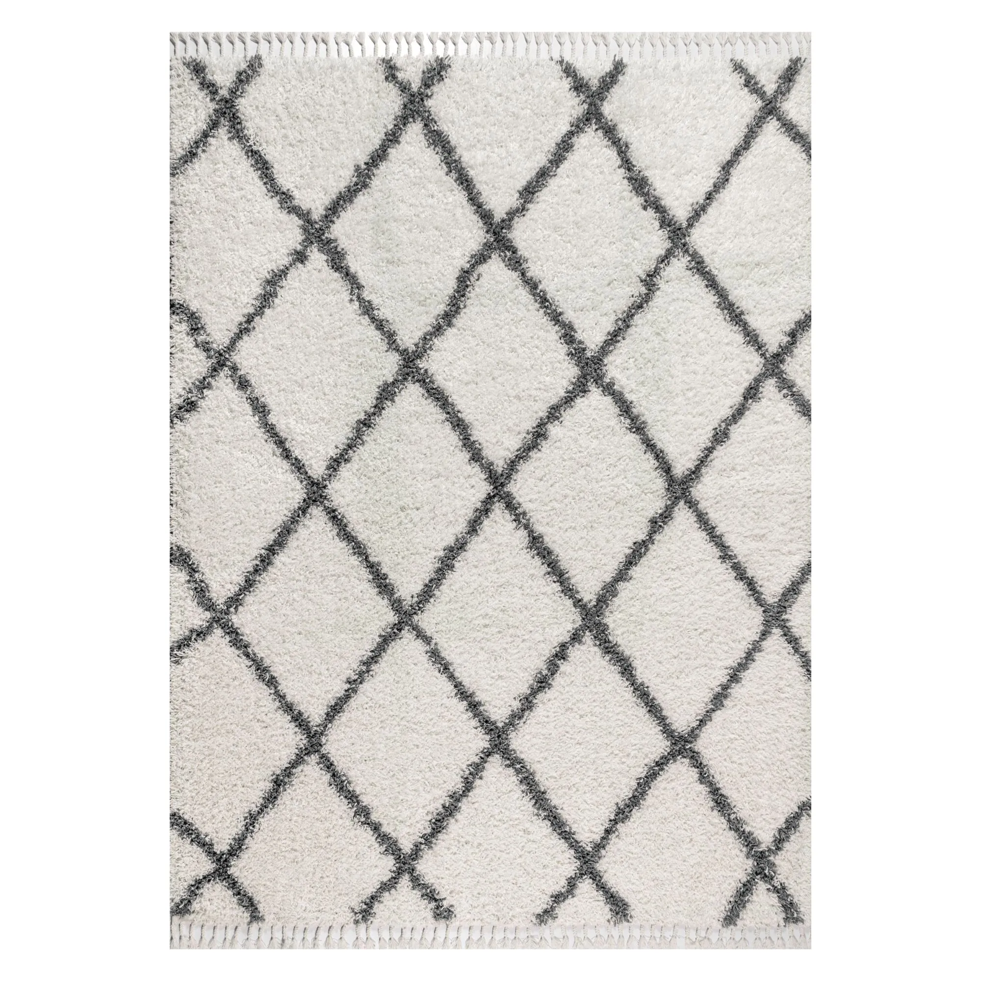 Gabrielle Mercer Shag Plush Tassel Moroccan Geometric Trellis Area Rug